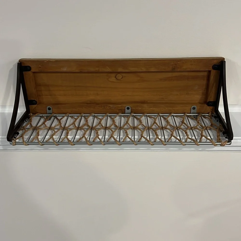 Wood, Metal & Twine Shelf 22”Wx7.5”Hx6.5”D